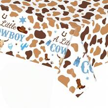 1pc Western Cowboy Theme Disposable Plastic Rectangular Tablecloth, Suitable For Cowboy Theme Birthday Party Decoration, Size 54"X108" - Multicolor - View 1