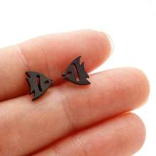 1对不锈钢卡通鱼耳环，女士饰品，适合派对、日常佩戴，精美礼品 - GED286 - 查看 6