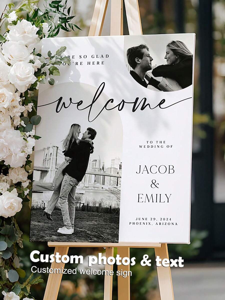 Customizable Wedding/Party Welcome Sign, Customizable With Photo, Text, Name/Date, Suitable For Pre-Wedding Party, Wedding, Birthday, Anniversary And Other Occasions, Printable Poster ,Bachelorette Party Favors, Wedding Merch, Personalized Gift - Multicolor 01 - View 1