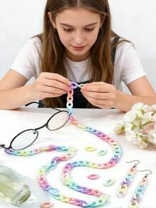 100/200/300/500 Stücke Mehrfarbige Acryl Kette Kunststoff Offener Ring Schlüsselanhänger DIY Schmuckzubehör, Regenbogenfarben Offene Kette - Verschiedenfarbig - Übersicht 3