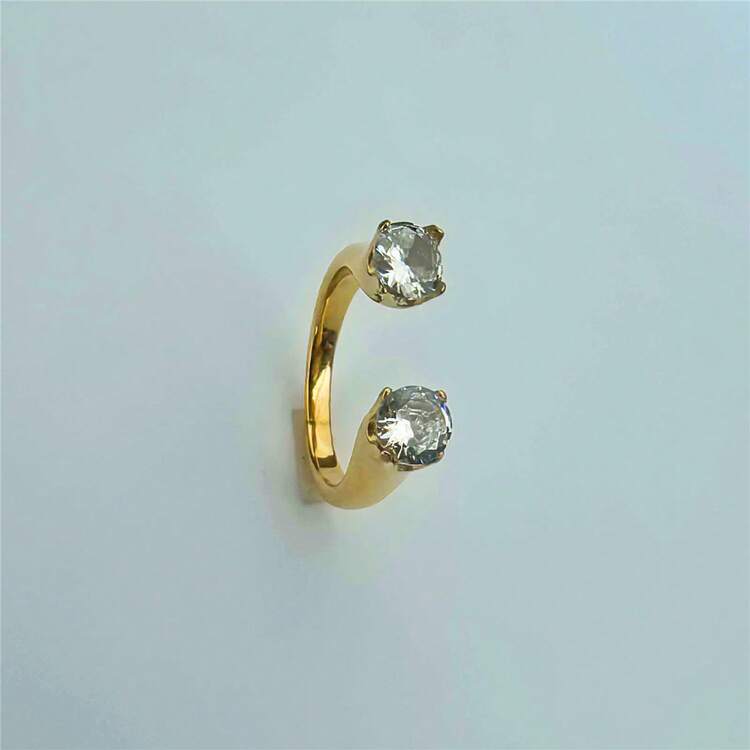 VKHK 1枚奢华18K镀金不锈钢闪亮锆石装饰戒指，适合女性婚礼佩戴及作为礼物 - 鑽戒 - 查看 4