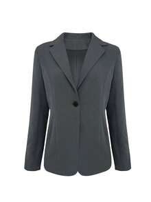 Plus Size Women's Fashion Elegant Lapel Single-Button Fitted Blazer, Long Sleeve OL Style Slim Fit Jacket, Autumn/Winter - Grey - View 7