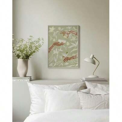 1PC Frameless Green Series,Tea O'Clock Print,Time For Wine Print,Cocktail Print,No Framed Canvas Wall Art Poster