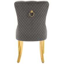 Dining Chair With A Unique Striking Unit At The Back, 2 Stations With Studded Head Trim, Gold Stainless Steel Support Legs, Velvet Fabric - Grey - View 9