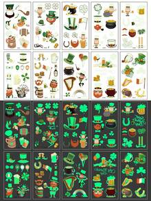 Luminous St. Patrick'S Day Tattoo Stickers, Glow In The Dark, 10 Sheets With 120+ St. Patrick'S Day Element Series Patterns, Shamrock Green Hat Elf Irish Flag Patterns, Holiday Party Parade Celebration Face Arm Makeup Temporary Tattoo Stickers - Multicolor - View 3