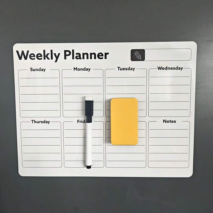 磁性可擦写周计划表，家用/办公冰箱白板，待办事项清单日程板，带笔和板擦 - 3pcs - 查看 1