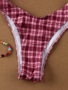 Bộ bikini hai mảnh kẻ caro buộc cổ, kiểu dáng thanh lịch, thoải mái, thích hợp cho kỳ nghỉ biển mùa xuân/hè dành cho nữ. - Nhiều màu - Xem 8