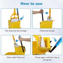 GCCSJ Pedal Mop Bucket, Commercial Mop Bucket With Drain, 35 Quarts, Yellow. Includes One Commercial Mop And An Extra Mop Cloth For Efficient Cleaning Of School, Office, And Hospital Floors (Yellow, 1 Bucket + 1 Mop).Pedal Mop Bucket, - B - View 8