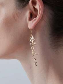 1 Pair Birth Flower Earrings Custom Name Drop Earrings Stainless Steel Personalized Jewelry Friendship Gift, Stainless Steel Earrings - Gold - View 6