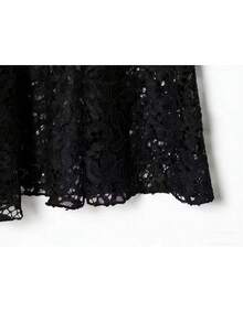 Women's Elegant Satin & Lace Patchwork High Waist Skirt With Slit - Black - View 6