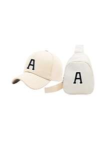 2Pcs Black Baseball Cap And Bag With Letter Decor For 3-8 Years Old Boys/Girls, Classic Children Snapback Hat For Spring & Summer Daily Casual Wear - Beige - View 3