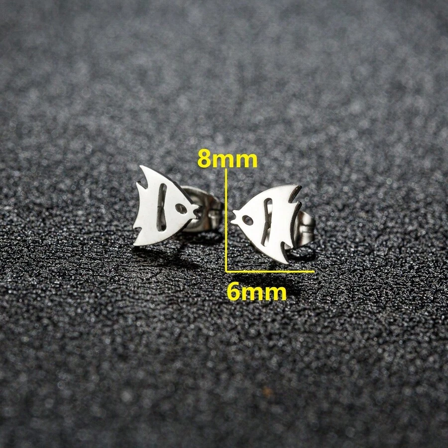 1对不锈钢卡通鱼耳环，女士饰品，适合派对、日常佩戴，精美礼品 - GED286 - 查看 1