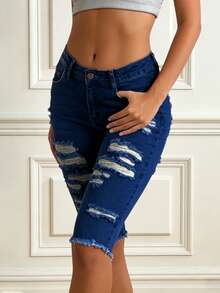 Amerikanische Retro Stretch Denim Caprihose, Slim Fit für den täglichen Straßentragegebrauch - Dunkle Waschung - Übersicht 1
