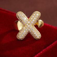 1pc English Letter Design Cubic Zirconia Inlaid Adjustable Open Ring For Women - Multicolor - View 21