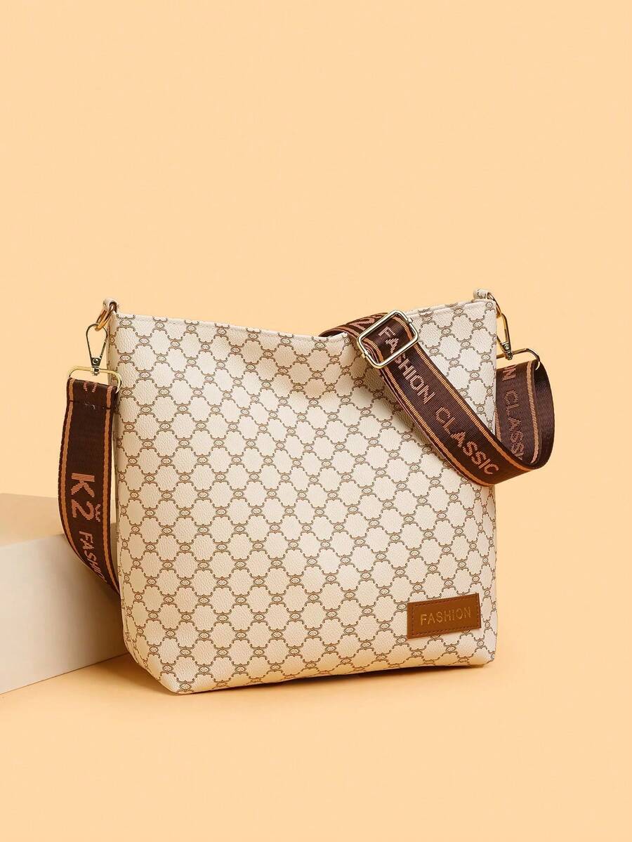 时尚百搭大容量印花优雅女士单肩包 - 白色 - 查看 1