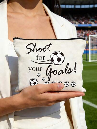 1pc Makeup Bag With"Shoot For Your Goals"Alphabet Patterns And Football Elements,Lightweight Travel Bundle Pockets,Swimming Sack Pack,School Bags, For Gym, Sports & Outdoor Activities, Durable Storage Sack,Chic Argyle Outdoor Sports & Fitness Backpack With Secure Zip, Utility Pocket,Back To School,Fitness Enthusiasts, For Soccer,Travel, Sports, Beach, Swimming, Hiking & Diving,Ideal For Teams, Events, World Cup