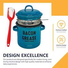 Recipiente para grasa de tocino esmaltado con colador de malla fina y espátula de silicona para aceite de cocina, manteca, aceite de coco, herramienta de cocina para camping - Multicolor - Ver 4