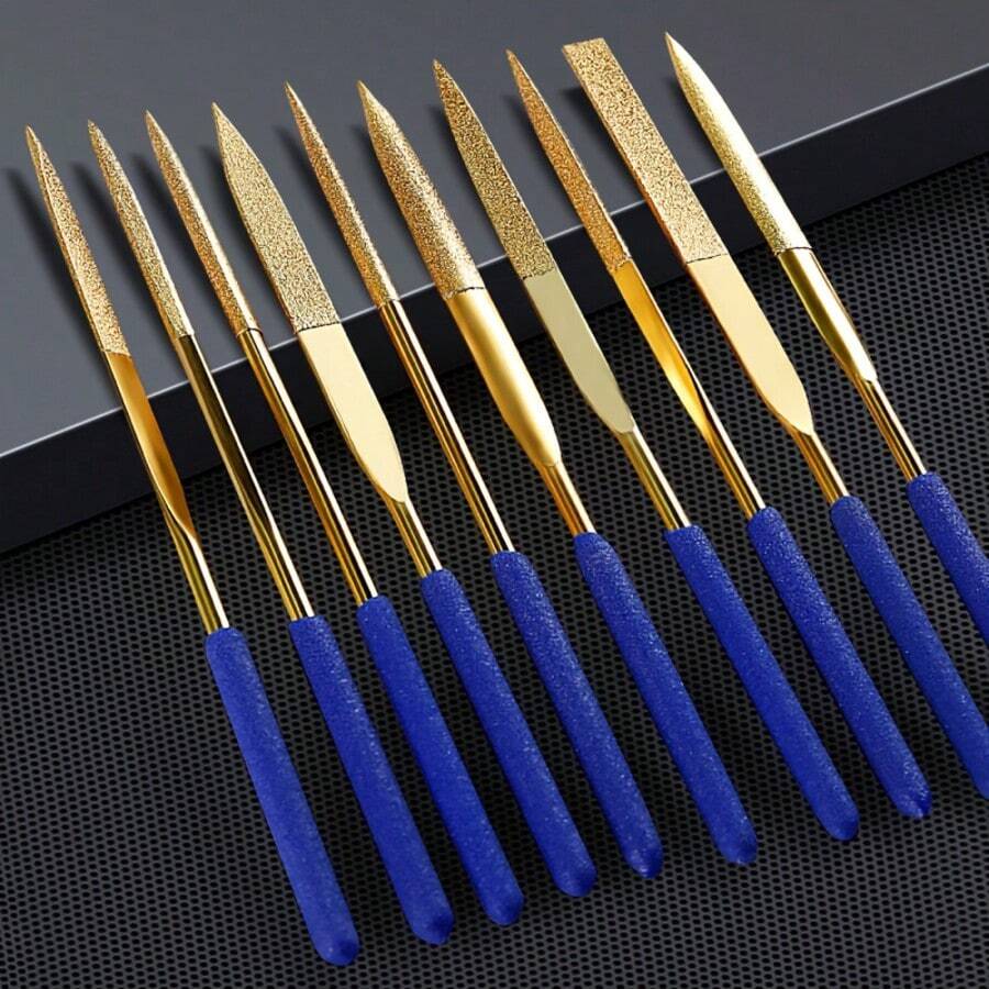 5件套金刚石涂层锉刀组，钛镀层，高温硬化，高耐磨性，适用于工业应用，研磨工具