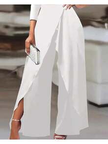 Chic, Minimal, Dressy, Feminine, Elegant, Sophisticated, Tailored. Spring Summer Fall. Office, Dinner.  Stylish Sash Waist Jumpsuit For Warm Nights - 白色 - 查看 5