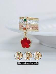 1pc Tri-Color Charming Five-Leaf Clover Pendant Ring With 7 Circulars Hyperbole Ring Suitable For Teenager Daily And Holiday Wear Party Accessory - Five-leaf Clover Seven-day Ring - View 24