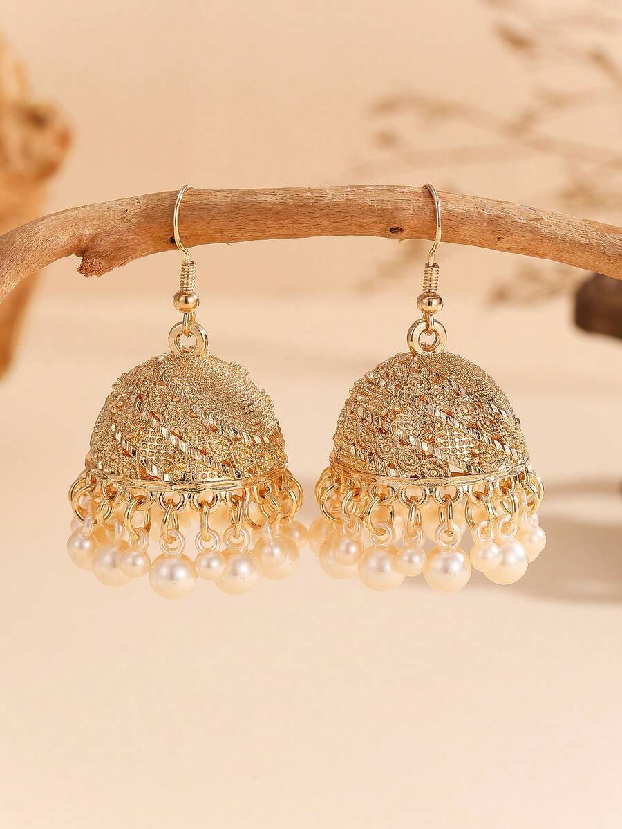 1 Pair Fashionable Earrings, Elegant Minimalist Casual Bell & Faux Pearl Tassel Earrings, Suitable For Women & Girls Daily, Festival, Wedding And Party Wear/Jewelry Gift - Fashion - View 1