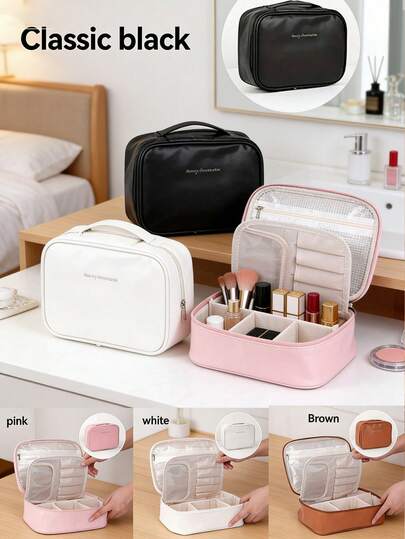 1pc Holiday & Travel Cosmetic Organizer Bag, Multi-Functional Makeup Bag, Waterproof Bathroom Cosmetic Pouch, Makeup Bag, PVC Toiletry Bag, Makeup Storage Bag, Cosmetic Storage Bag, Handbag, Organizing Storage Bag, Essential Makeup Brush Holder For Autumn/Winter