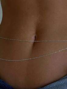 1pc Minimalist Layered Body Chain, INS Style Delicate Waist Chain Summer Beach Jewelry For Women - Cross Chain - View 2