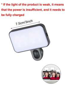 1 pieza Luz de selfie portátil y mini con clip, adecuada para teléfono inteligente, selfie de computadora y transmisión en vivo, lámpara de selfie compacta - Negro - Ver 8