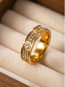 1 pieza Anillo con cruz estrellada enchapado en oro de 18K de acero inoxidable, anillo personalizado de moda clásica europea y americana adecuado para hombres y mujeres - Multicolor - Ver 11