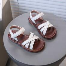 1 đôi dép xăng đan đế bằng màu trắng cho bé gái, hở mũi, thoải mái, đa năng, có khóa dán. - trắng - Xem 5