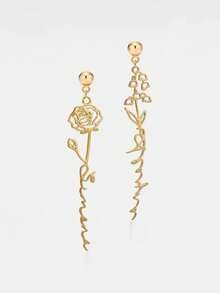 1 Pair Birth Flower Earrings Custom Name Drop Earrings Stainless Steel Personalized Jewelry Friendship Gift, Stainless Steel Earrings - Gold - View 7