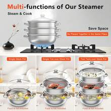 3 Tier Stainless Steel Steamer Cooker Pot Set Pan Cook Food Glass Lids 28cm - Silver - View 6