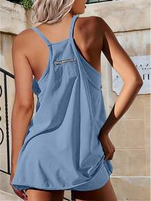 Women's Summer Mini Dress Casual Workout Tennis Dress With Shorts Sleeveless Althletic Dresses - 淺藍色 - 查看 4