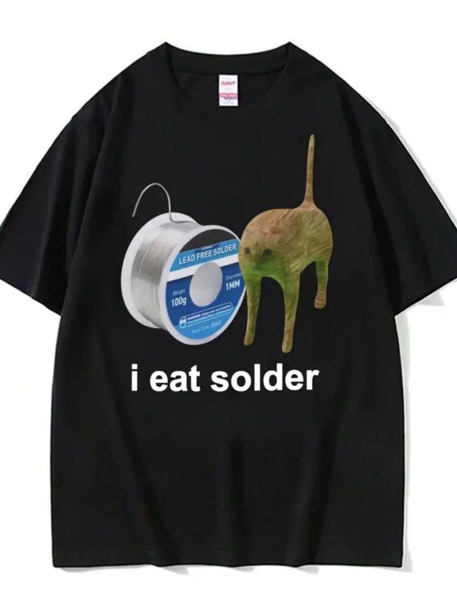 I Eat Solder Cursed Cat Meme T Shirt Women's Clothing Fashion Casual T Shirts Summer High Quality T-Shirts Tops - Đen 4 - Xem 1