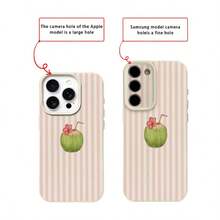 1pc TPU Material Pink Striped Coconut Pattern Phone Case Compatible With IPhone 17 Pro Max/17/16 Pro Max/15/13/12/11, S20 FE/A15/S24/A55, Note 11/Note 12/Note 13 Pro, Full Coverage Anti-Drop Soft Protective Phone Case - White - View 7