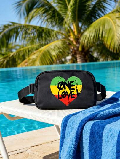 Lightweight One Love Retro Pattern Portable Sports Fanny Pack - Adjustable Crossbody Bag With Buckle Belt In Nylon, Mini Crossbody Bag, Adjustable Strap Waist Pack, Multi Functional Cross Body Chest Bag, Outdoor Sports Running Belt Bag, Lightweight Casual Small Waist Pouch Bag, Unisex Everywhere Belt Bag,Everyday Commute Bag