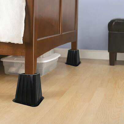 Bed Risers 5.25" Tall, Set Of 4, Heavy-Duty Plastic, Fits Standard Bedposts & Casters, Under-Bed Storage Solution