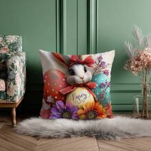4pcs Easter Cute Rabbit Plush Print Pillow Covers, 18" X 18", Rabbit & Easter Egg Print Decorative Cushion Covers For Living Room, Bedroom, Sofa, Bed, Outdoor, Pillow Inserts Not Included - Multicolor - View 3