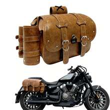 2pcs Brown Motorcycle Side Bags, Large Capacity Saddle Bags, Suitable For Various Motorcycle Models, Strap Design PU Tail Seat Bags, Outdoor Travel Equipment Tail Box Hanging Bags, Retro Tool Bags - Multicolor - View 2