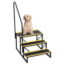 Escaleras para autocaravanas de 2, 3 o 4 escalones con pasamanos, de acero para exteriores con peldaños antideslizantes, capacidad de carga de 180 kg, con pasamanos simple. - 3 pasos negros - Ver 1