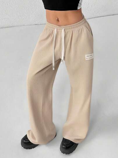 女士纯色简约休闲运动裤，灯芯绒面料