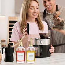 2PCS Syrup Dispenser For Coffee Bars, Glass Syrup Bottle W. Pump, 16.9 Oz 500 Ml, Gold Upgraded Dispenser - Multicolor - View 4