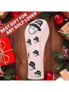 A Fun Fisherman Pattern Pink Golf Club Head Cover, Embroidered Pattern Design, Enhanced Golf Club Protection, Golf Accessories, PU Material. - Multicolor - View 8