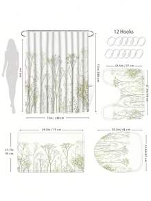 【北欧极简风格】1/4 白色清新野花浴室套装四件套 - 包括防水浴帘、长地垫、马桶垫和马桶盖套 - 打造纯净、柔和、统一的现代浴室空间 - A - 查看 4