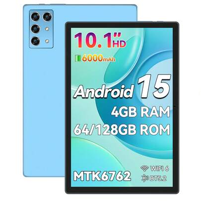 Qetupa 10.1-Inch Android 15 Tablet PC, 4GB RAM + 64GB/128GB ROM, MTK 6762 Octa-Core 2.0GHz Processor, HD (1280x800) IPS Touchscreen, 5MP Front Camera And 13MP Rear Camera, 6000mAh Large Battery, Bluetooth 5.2 And 802.11ac WiFi 5