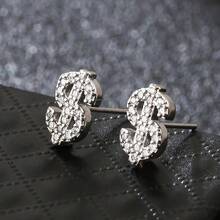1 Pair Dollar Sign Stud Earrings, Delicate & Petite Earrings For Women - Silver - View 1