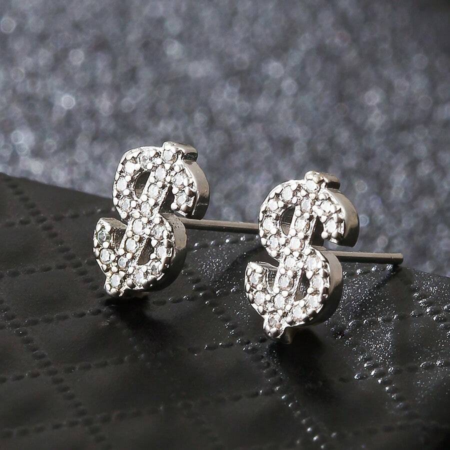 1 Pair Dollar Sign Stud Earrings, Delicate & Petite Earrings For Women - Silver - View 1