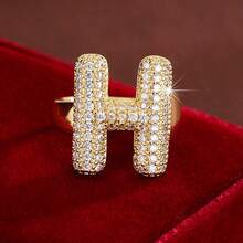 1pc English Letter Design Cubic Zirconia Inlaid Adjustable Open Ring For Women - Multicolor - View 16
