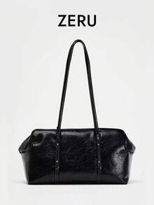 2026 New Arrival High-End Niche Textured One Shoulder Tote Bag, Fashionable Underarm Large Capacity Handbag - Black - View 1