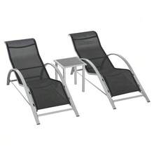 3-Piece Garden Set With Table And Sun Loungers, Black Metal Frame, Ideal For Terrace And Balcony. - Dark Grey - View 9